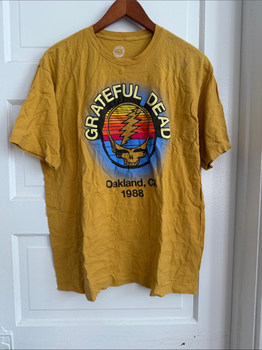 Grateful Dead Mustard Short-Sleeve Tee with Multicolor Steal Your Face Graphic
